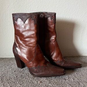 Antonio Melani Brown Leather Embellished Pointed Toe Western Boots size 7.5